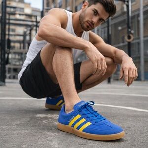 Adidas Gazelle Blue Yellow Gum Sole Men’s 11 Sneakers NWT Authentic